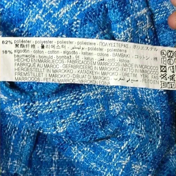 Zara Bright Blue Tweed Strictures Cropped Jacket with Rhinestone Buttons Size XS - Picture 9 of 9